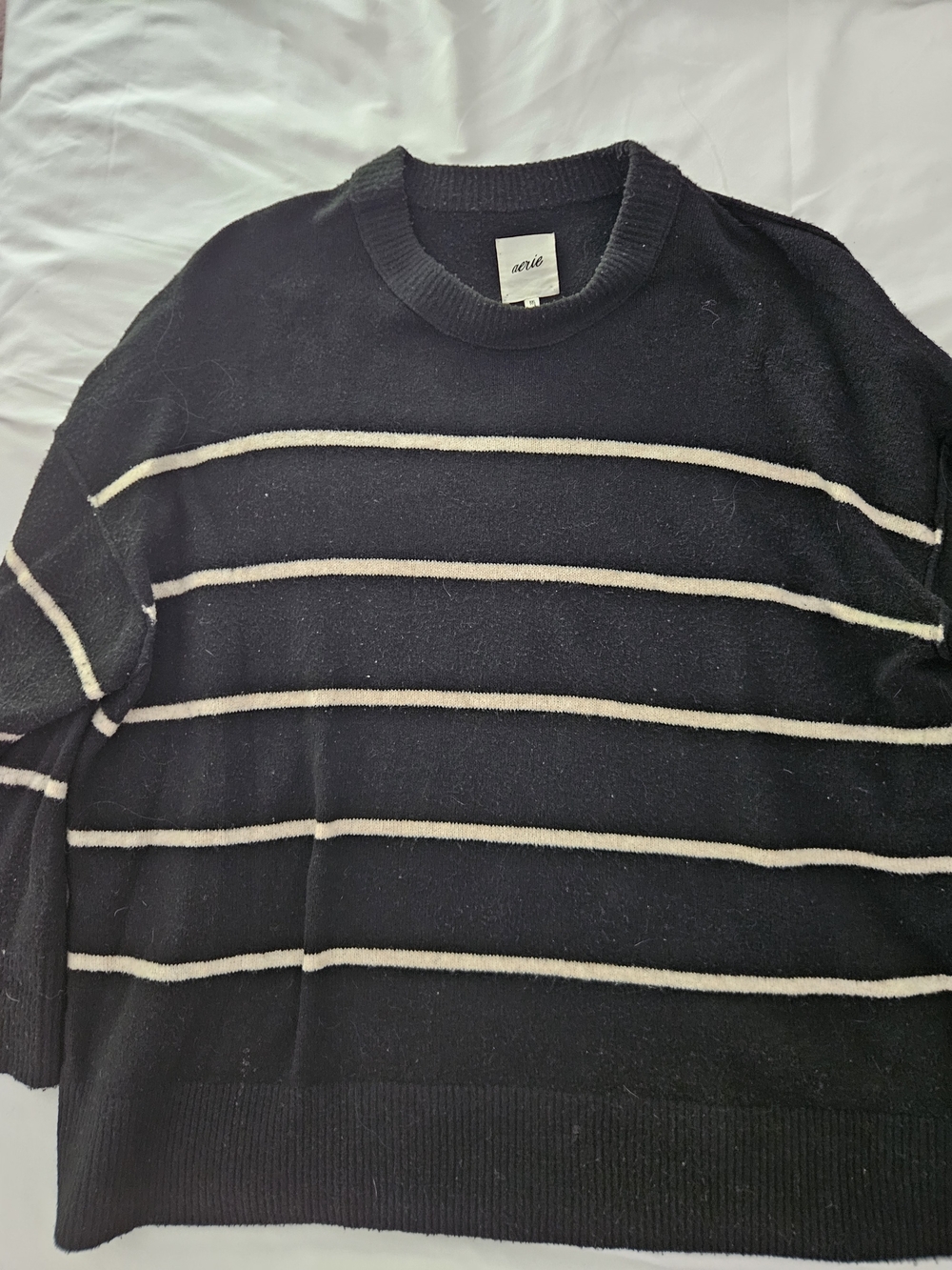 Aerie XXL Black & Cream Striped Super-Soft Oversize Sweater